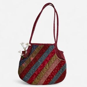 Vintage red handmade patchwork floral bag